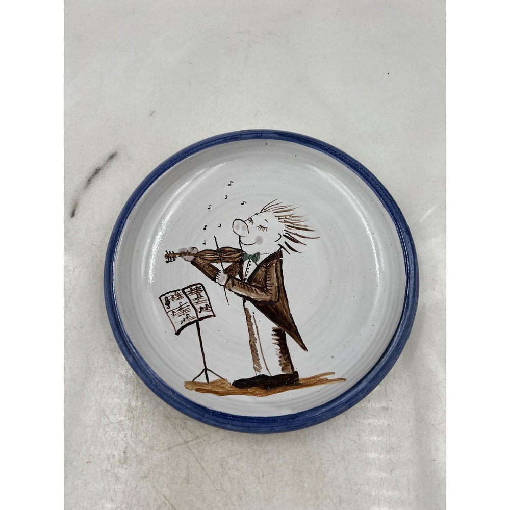 Vintage Hand Painted Pottery Plate Violinist Musician 8" Signed SB Decor Art